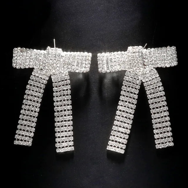Bow Earrings Statement Ear Accessories Christmas Gift Charm Crystal Hanging Earrings Banquet Jewelry