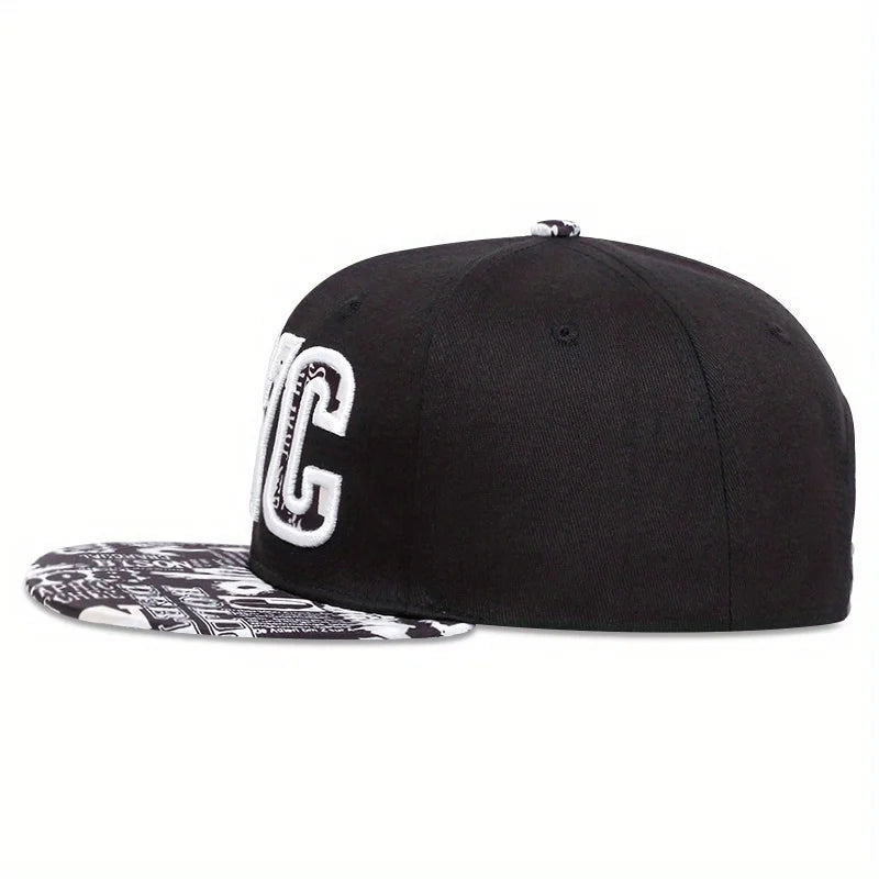 Flat brimmed hat embroidery NYC hat