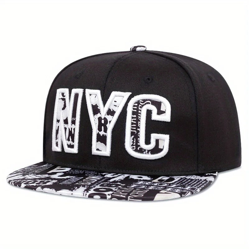 Flat brimmed hat embroidery NYC hat