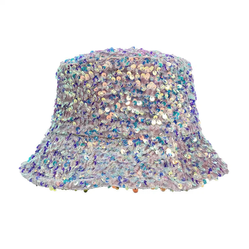Sequin fisherman hat children can wear basin hats on both sides trendy men sun protection and shading