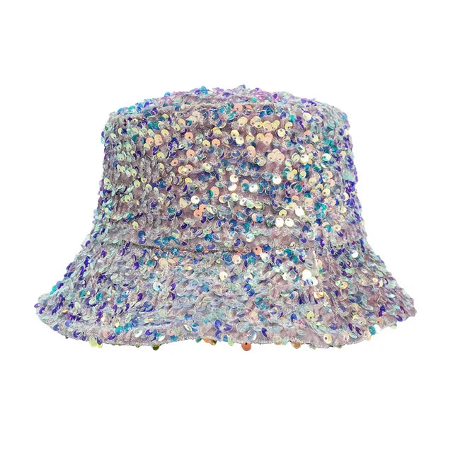 Sequin fisherman hat children can wear basin hats on both sides trendy men sun protection and shading