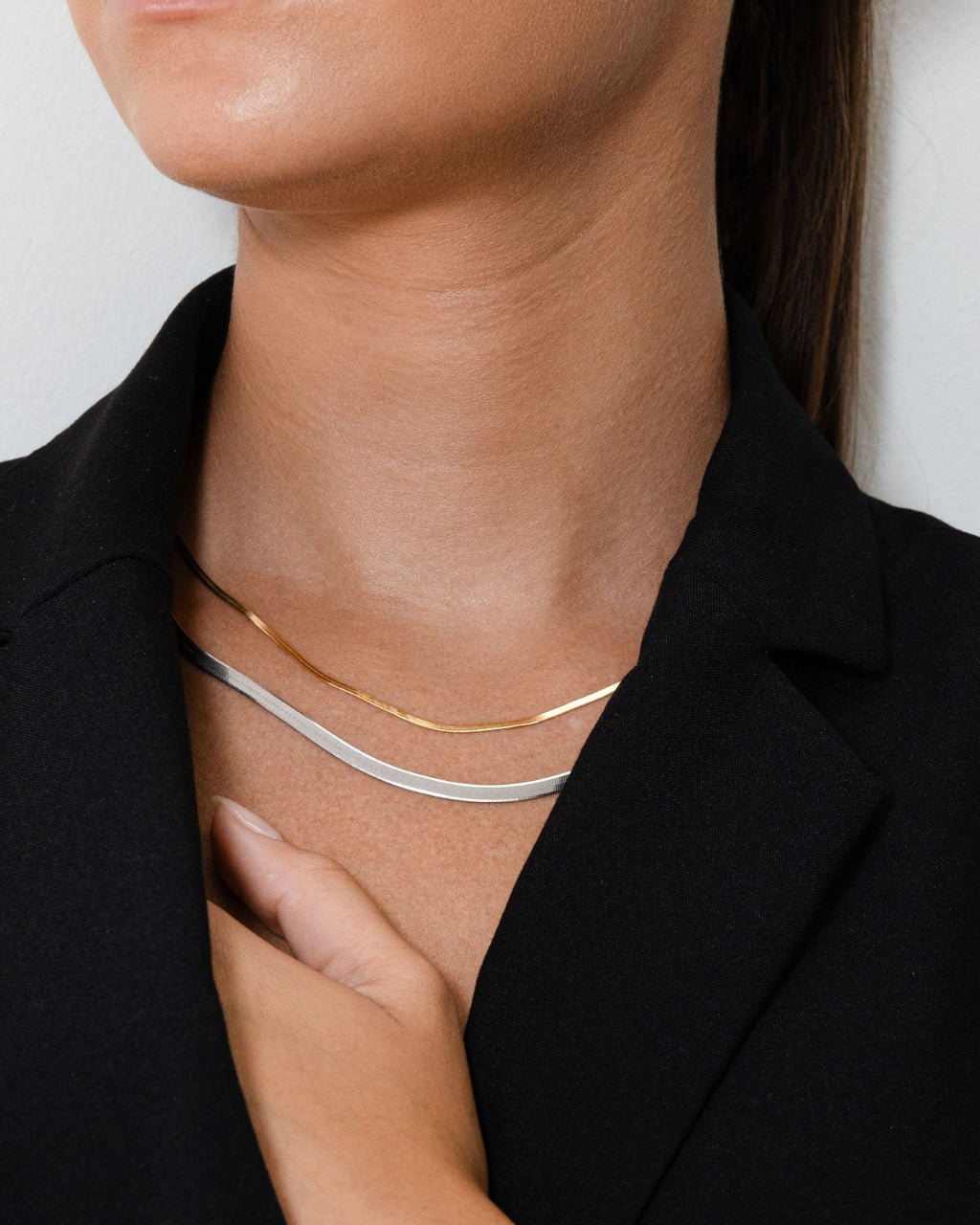 Sterling Silver Herringbone Chain Necklace — Multiple Lengths