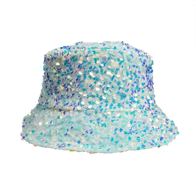 Sequin fisherman hat children can wear basin hats on both sides trendy men sun protection and shading