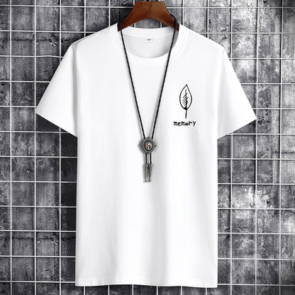 JFUNCY S-6XL Oversize Men Cotton Tee Tops Summer Short Sleeve Men's T-shirt Leaf Print Male Casual Tshirt Graphic T Shirts