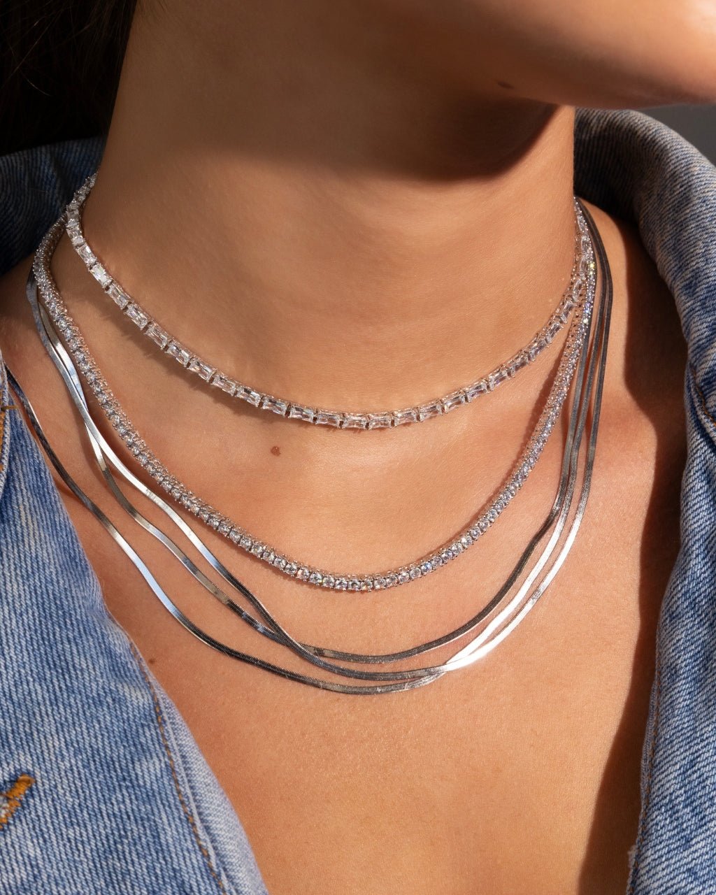 Sterling Silver Herringbone Chain Necklace — Multiple Lengths