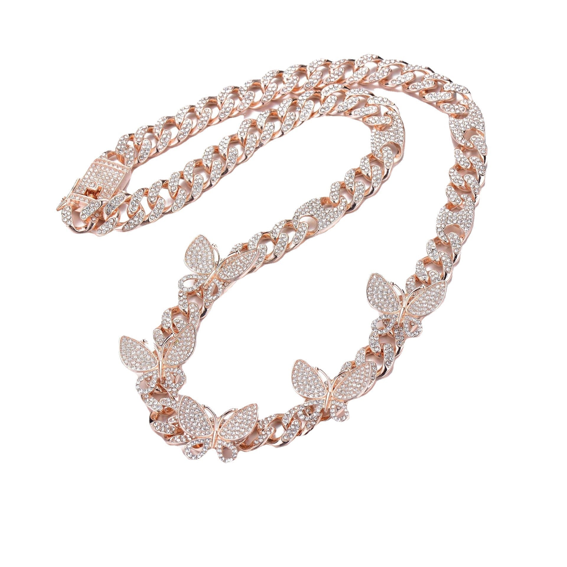 Niche Design Gold Box Buckle Necklace Butterfly Chain