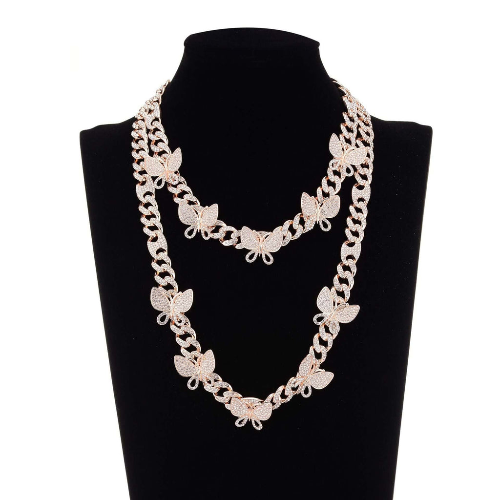Niche Design Gold Box Buckle Necklace Butterfly Chain