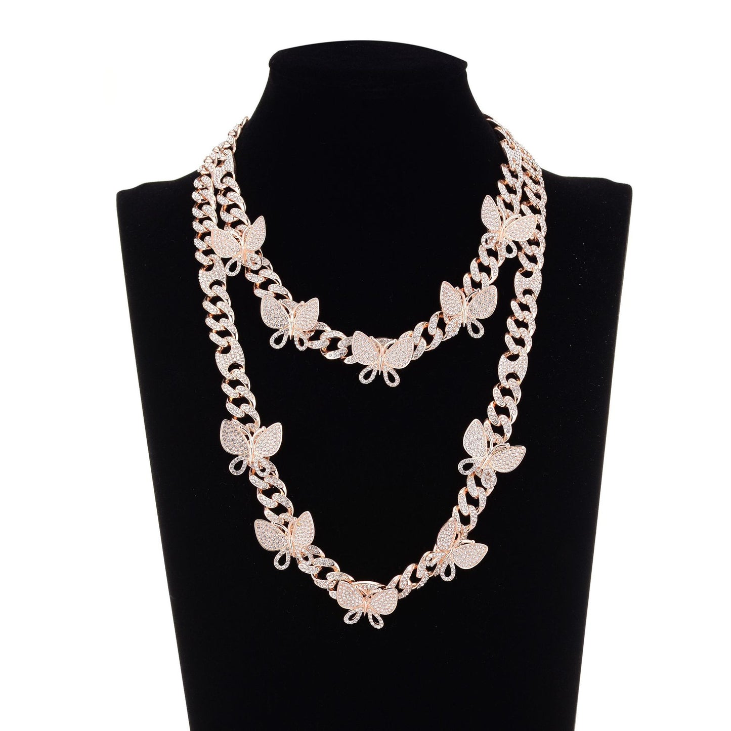 Niche Design Gold Box Buckle Necklace Butterfly Chain
