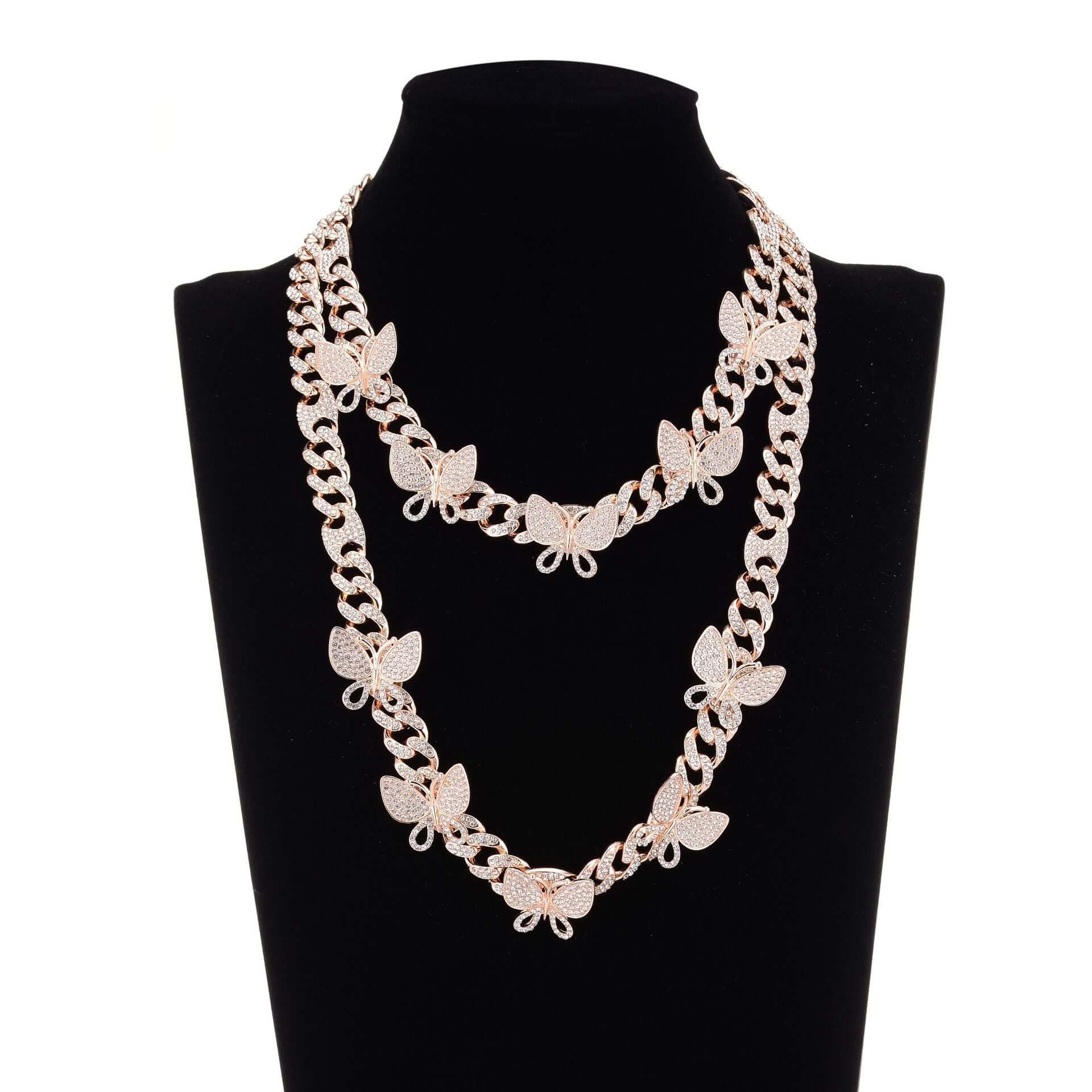 Niche Design Gold Box Buckle Necklace Butterfly Chain