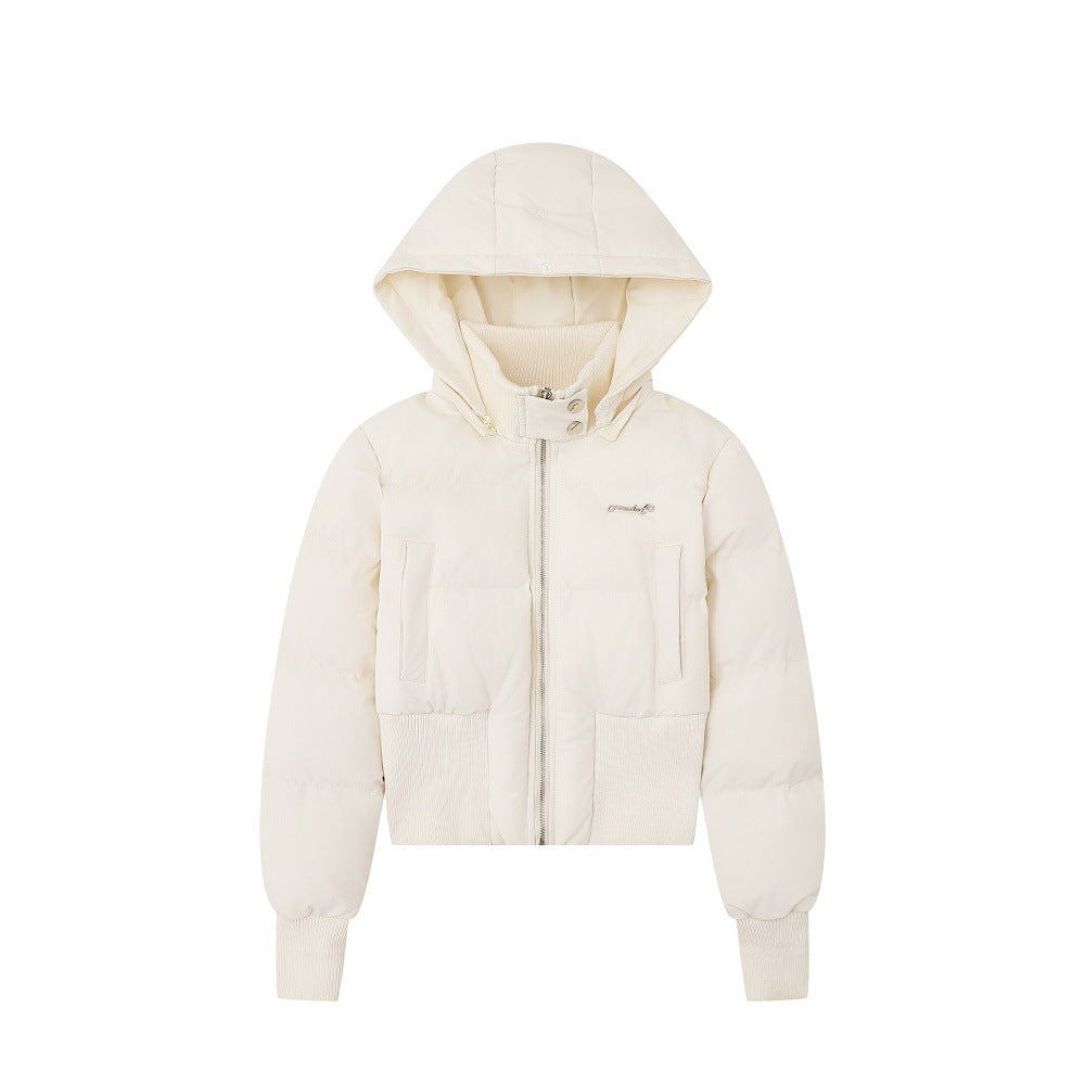 Short Puffer Jacket with Detachable Fur Collar and Hood