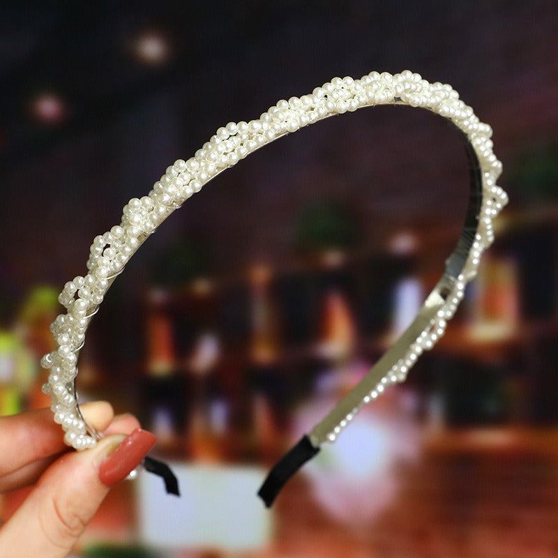 Bride's Hair Accessories Women's Handwoven Knotty Pearl Headband Japanese Korean Headdress Bow Hair Clip Crown Headband