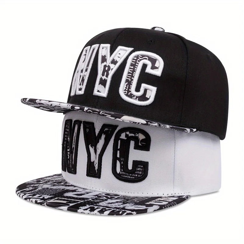 Flat brimmed hat embroidery NYC hat