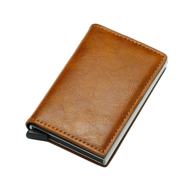 DIENQI Top Quality Wallet Men Money Bag Mini Purse Male Vintage Automatical Aluminium Rfid Card Holder Wallet Small Smart Wallet