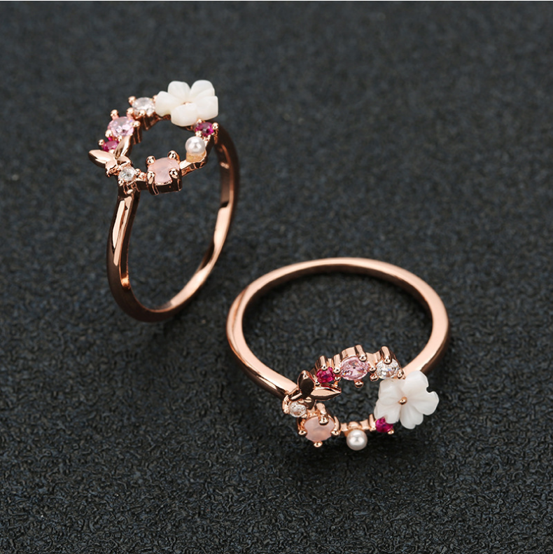 Butterfly Flower Rose Gold Ring