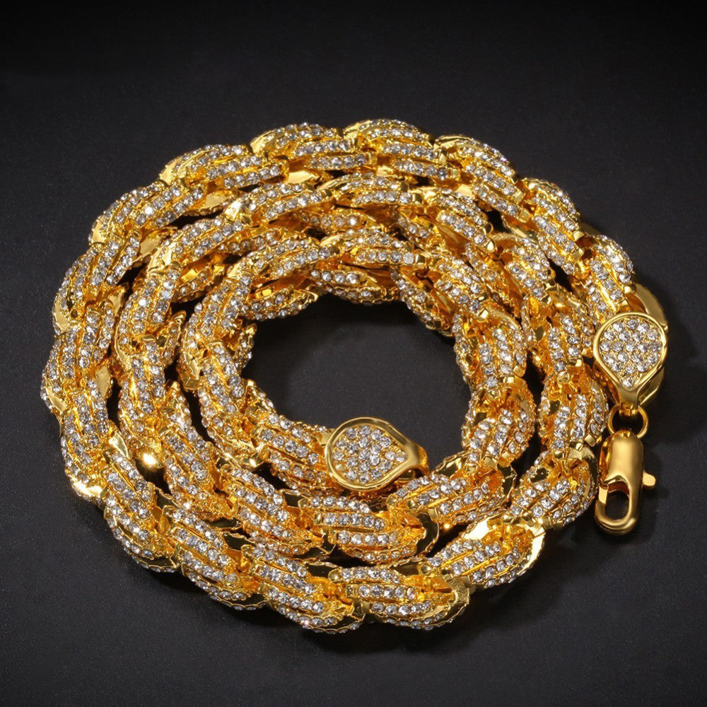 9mm Rope Chain Necklace Silver/rose Gold /gold Color Iced Out Rhinestones Hiphop Necklaces Jewelry Men Women Drop Shipping
