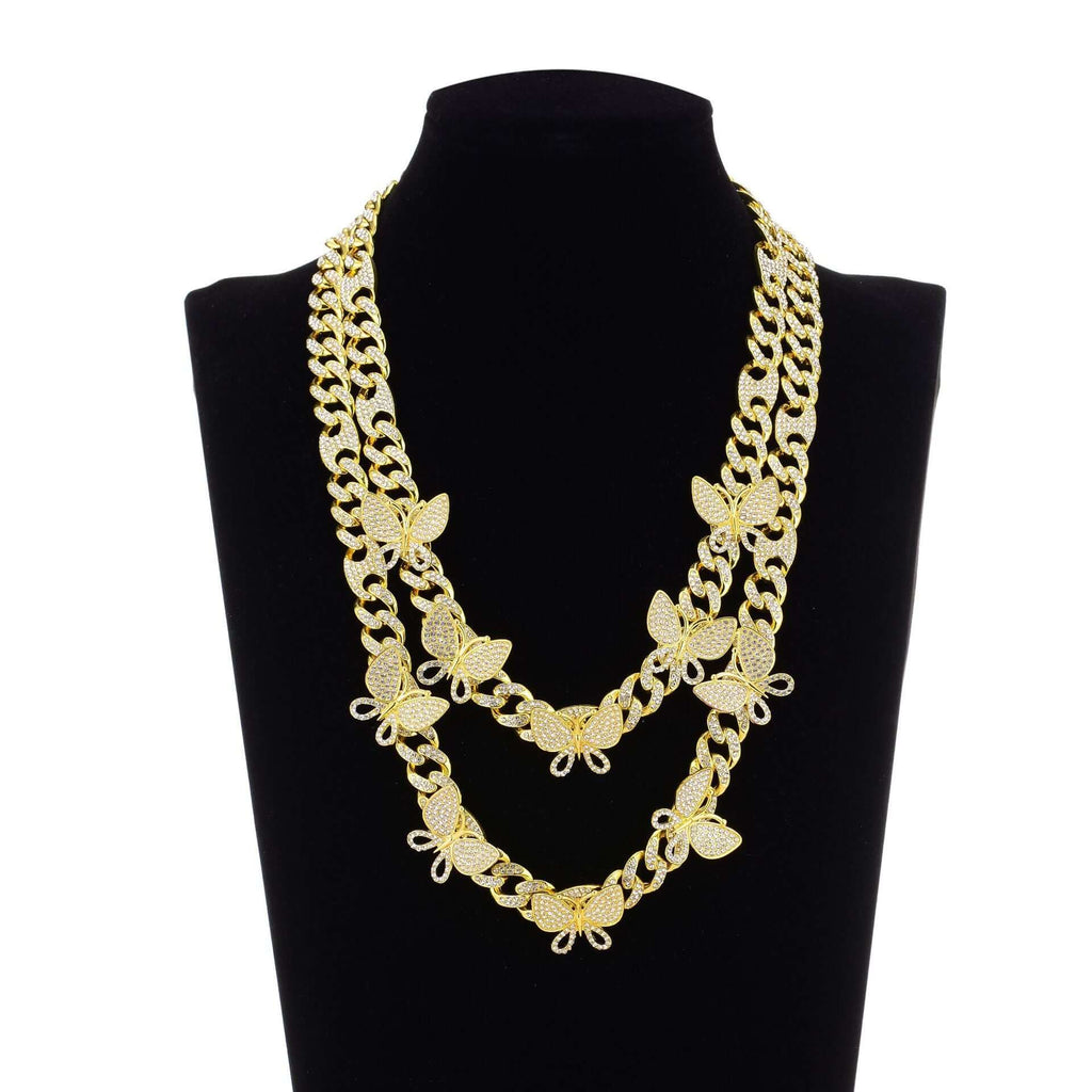 Niche Design Gold Box Buckle Necklace Butterfly Chain