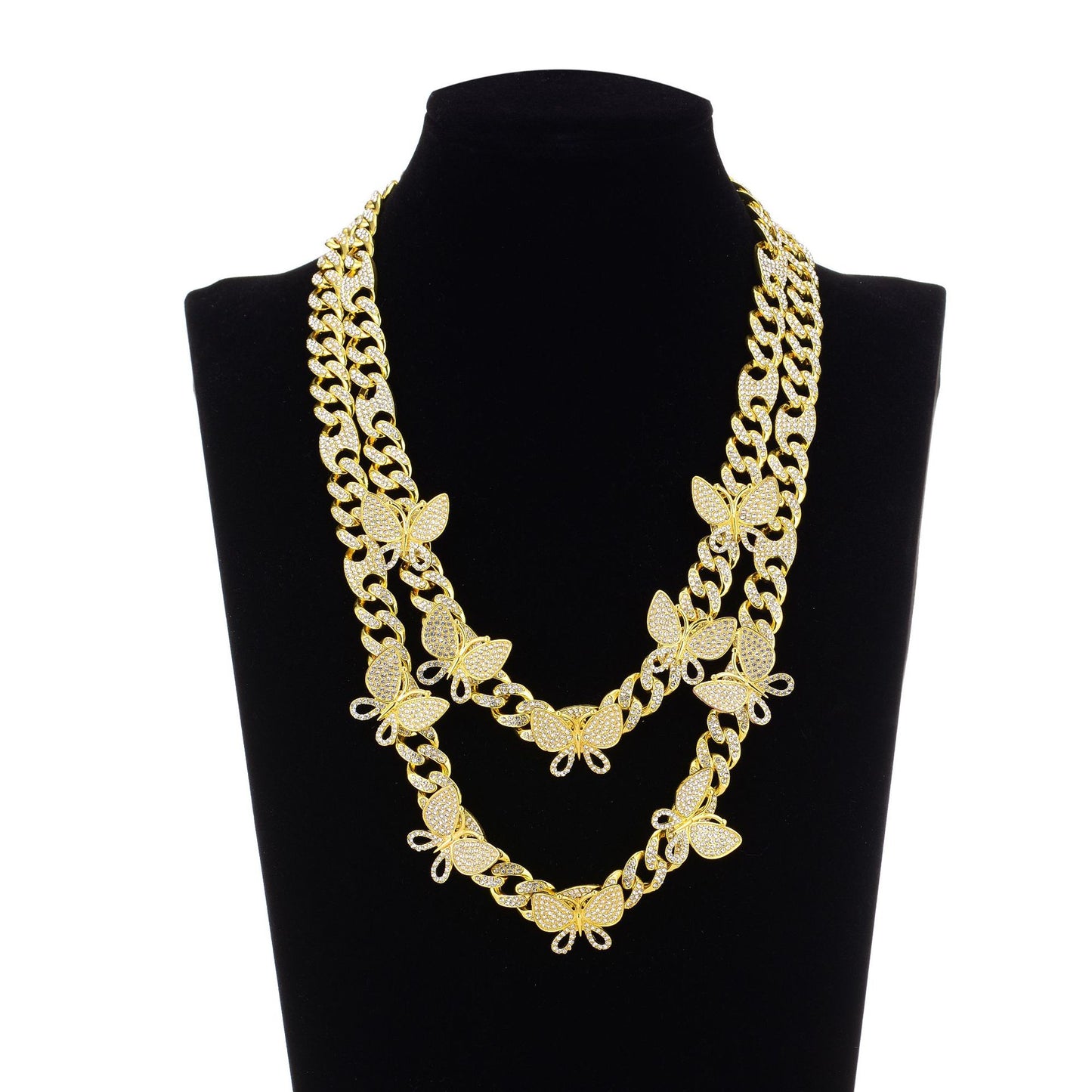 Niche Design Gold Box Buckle Necklace Butterfly Chain