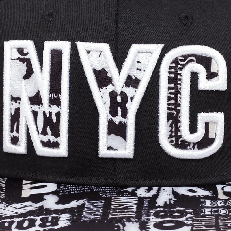 Flat brimmed hat embroidery NYC hat