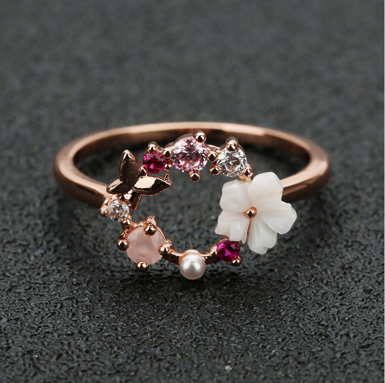 Butterfly Flower Rose Gold Ring
