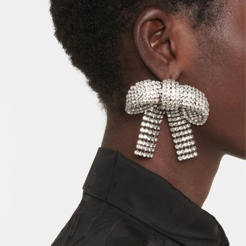Bow Earrings Statement Ear Accessories Christmas Gift Charm Crystal Hanging Earrings Banquet Jewelry