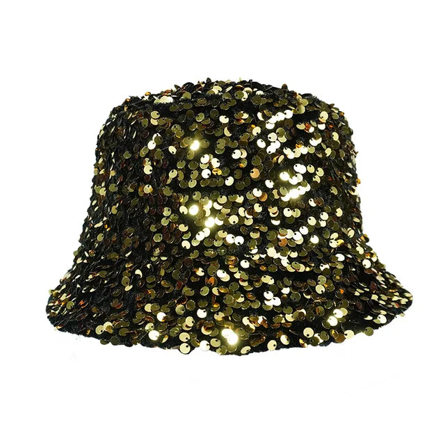 Sequin fisherman hat children can wear basin hats on both sides trendy men sun protection and shading