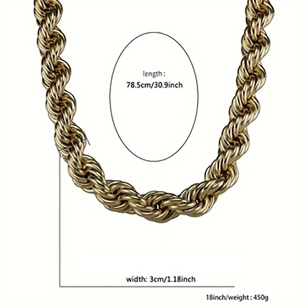 30mm Chunky Rope Chain Necklace — 14K Gold Plated, 30 Inch