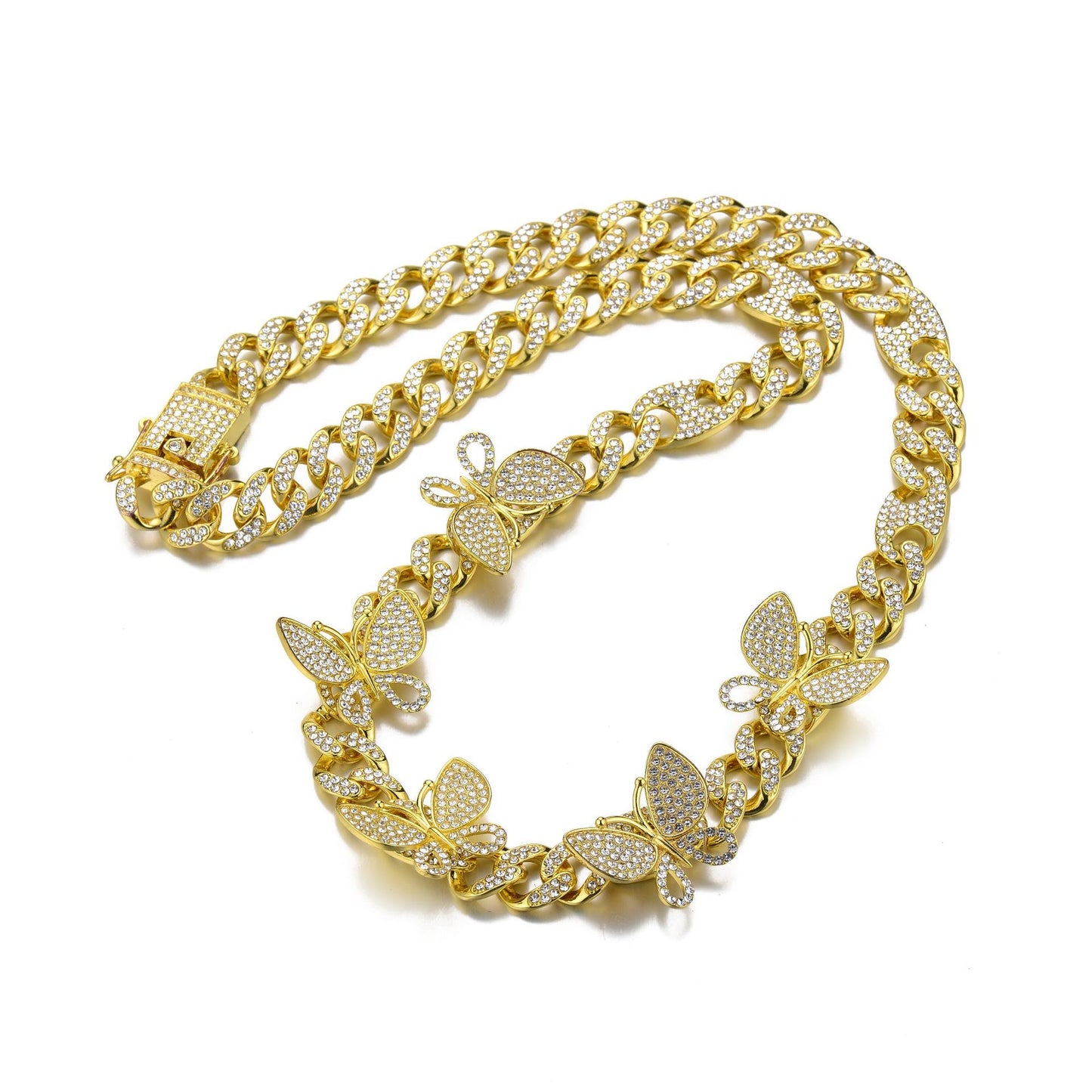 Niche Design Gold Box Buckle Necklace Butterfly Chain