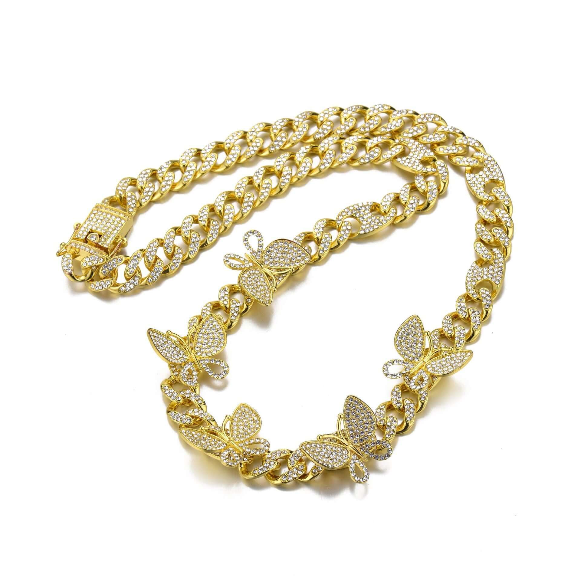 Niche Design Gold Box Buckle Necklace Butterfly Chain