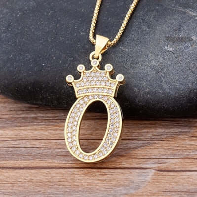 Zircon A-Z Crown Alphabet Pendant Chain Necklace Initial Name Jewelry