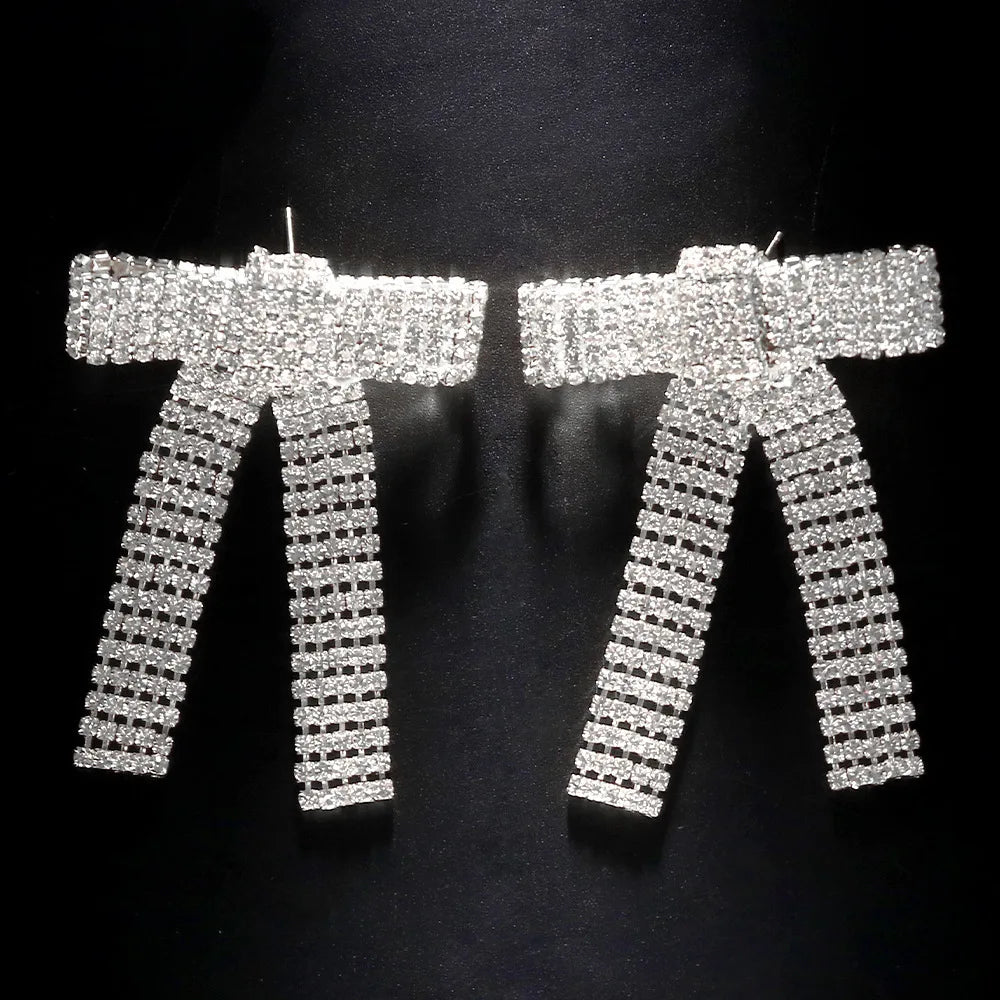 Bow Earrings Statement Ear Accessories Christmas Gift Charm Crystal Hanging Earrings Banquet Jewelry