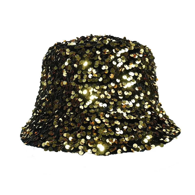 Sequin fisherman hat children can wear basin hats on both sides trendy men sun protection and shading