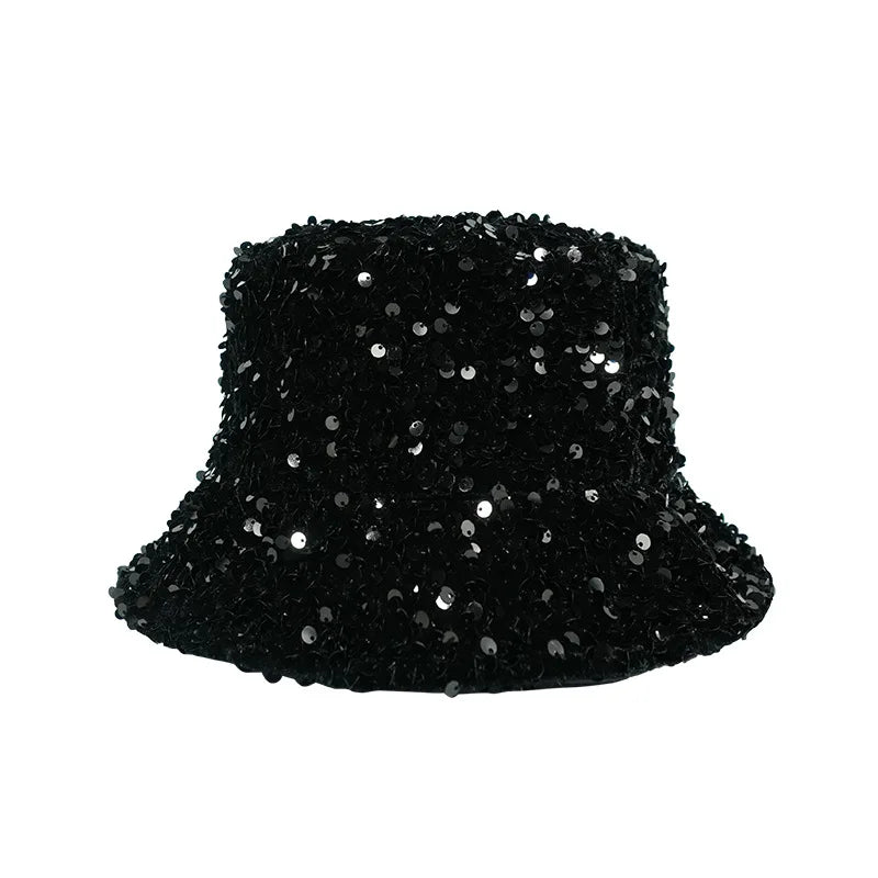 Sequin fisherman hat children can wear basin hats on both sides trendy men sun protection and shading