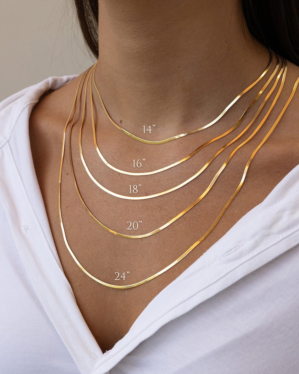 Sterling Silver Herringbone Chain Necklace — Multiple Lengths