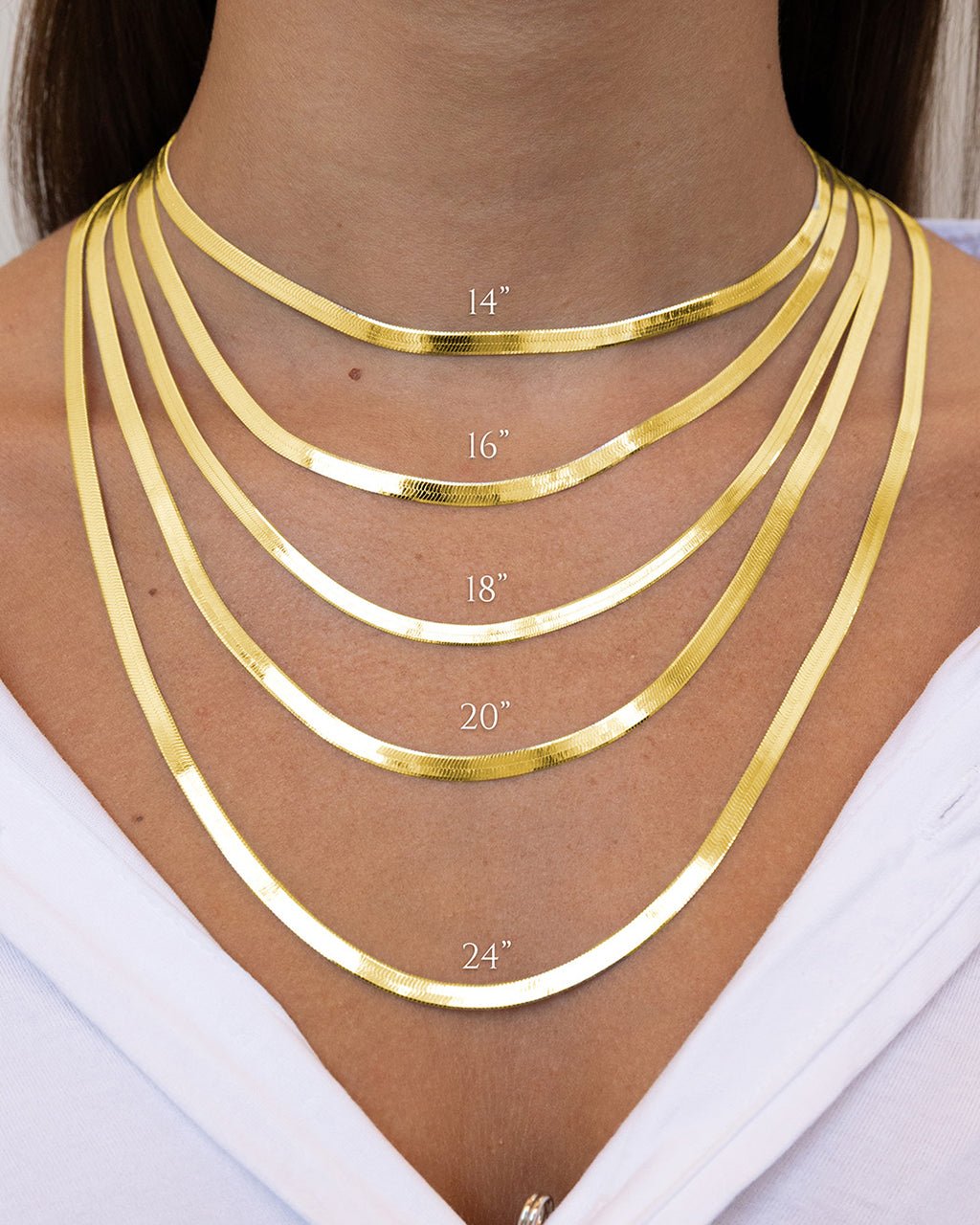 Sterling Silver Herringbone Chain Necklace — Multiple Lengths