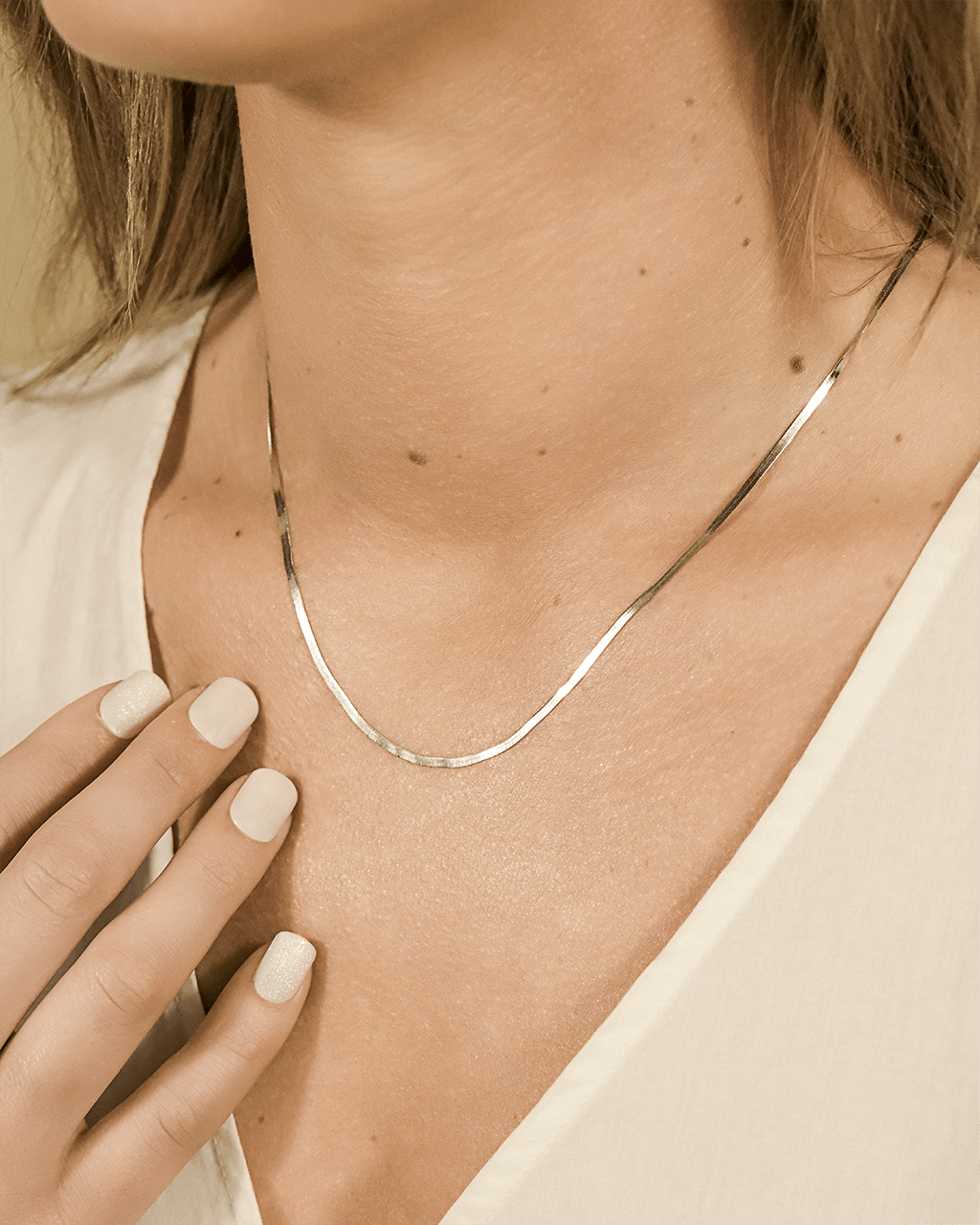 Sterling Silver Herringbone Chain Necklace — Multiple Lengths