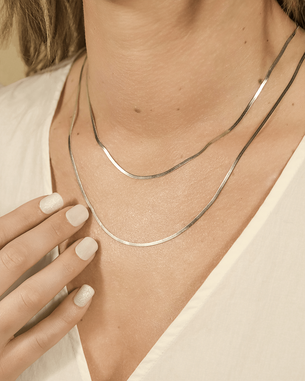 Sterling Silver Herringbone Chain Necklace — Multiple Lengths