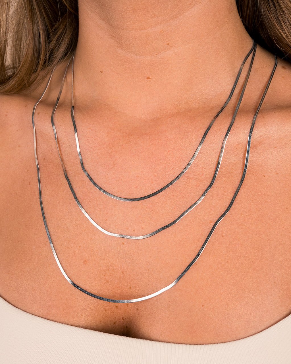 Sterling Silver Herringbone Chain Necklace — Multiple Lengths