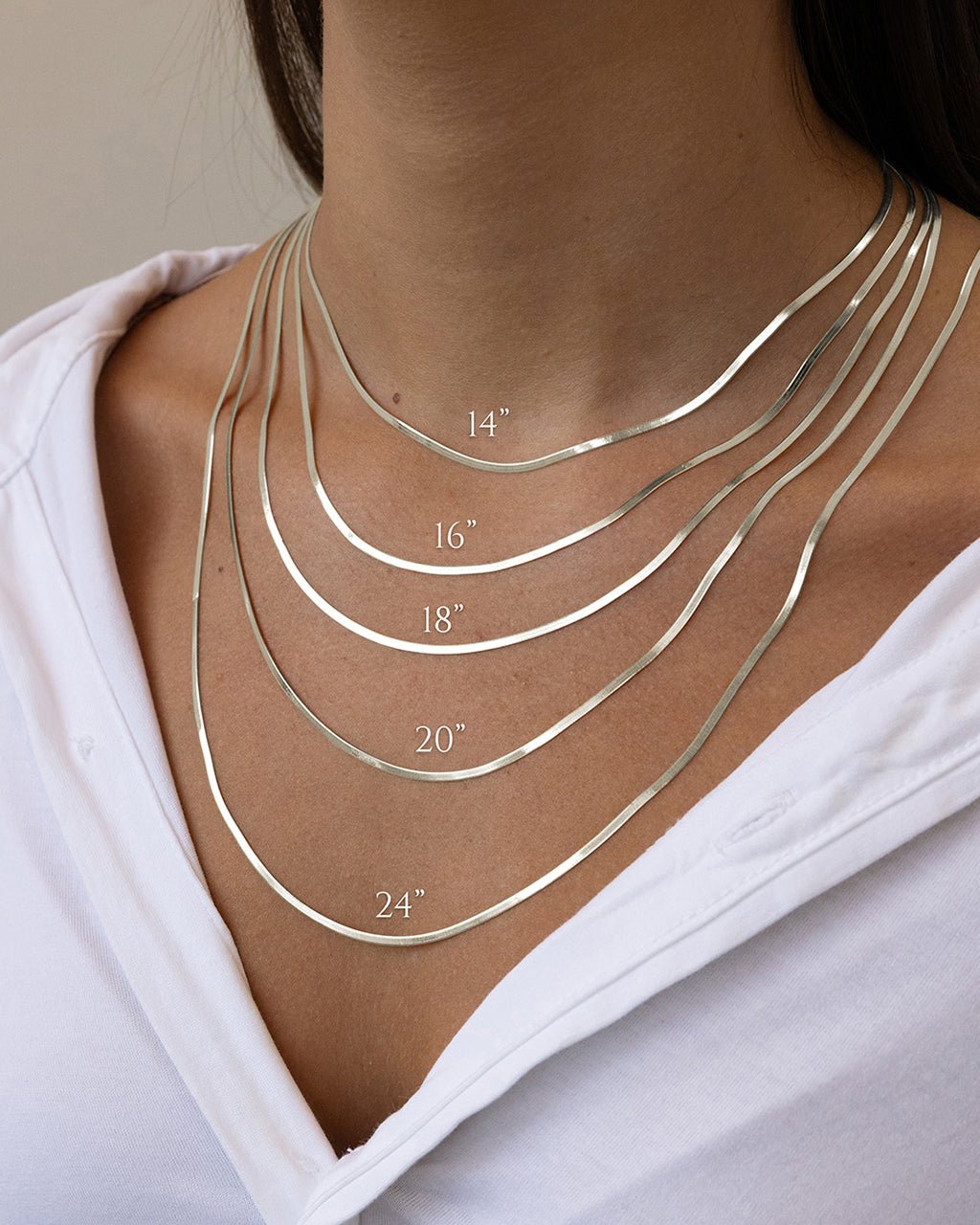 Sterling Silver Herringbone Chain Necklace — Multiple Lengths