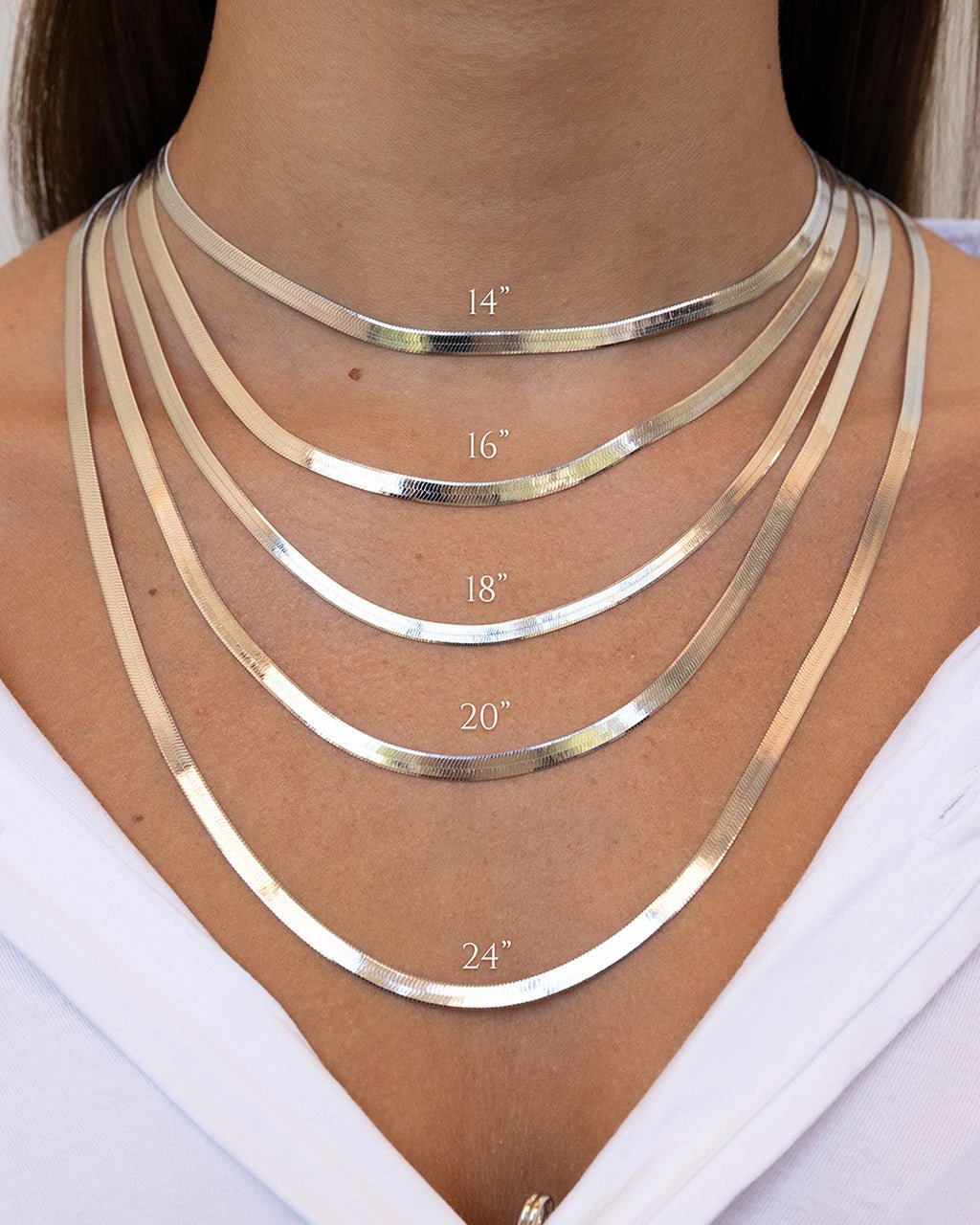 Sterling Silver Herringbone Chain Necklace — Multiple Lengths