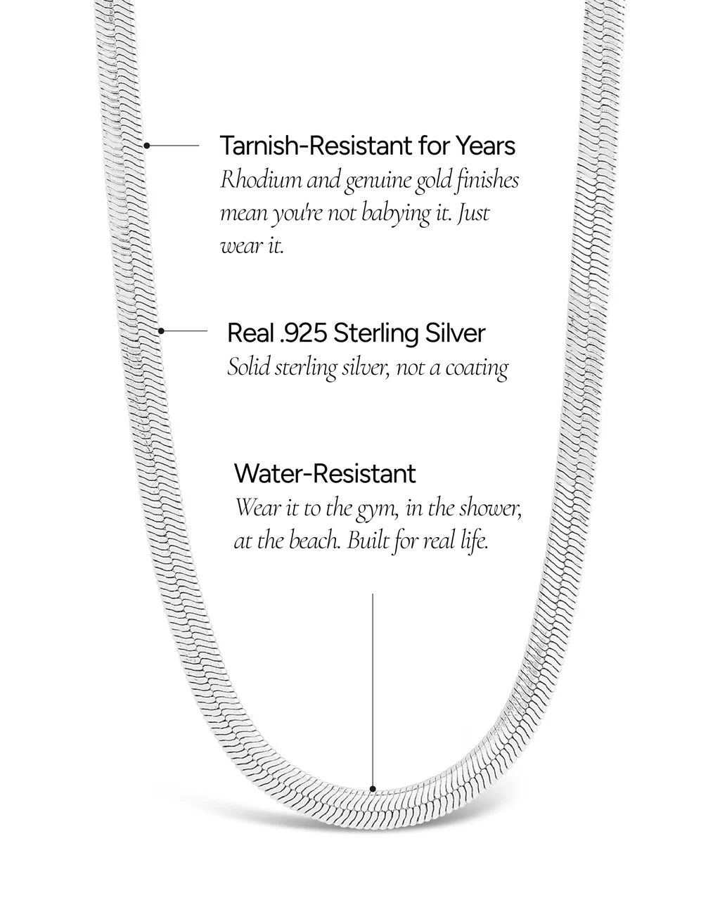 Sterling Silver Herringbone Chain Necklace — Multiple Lengths
