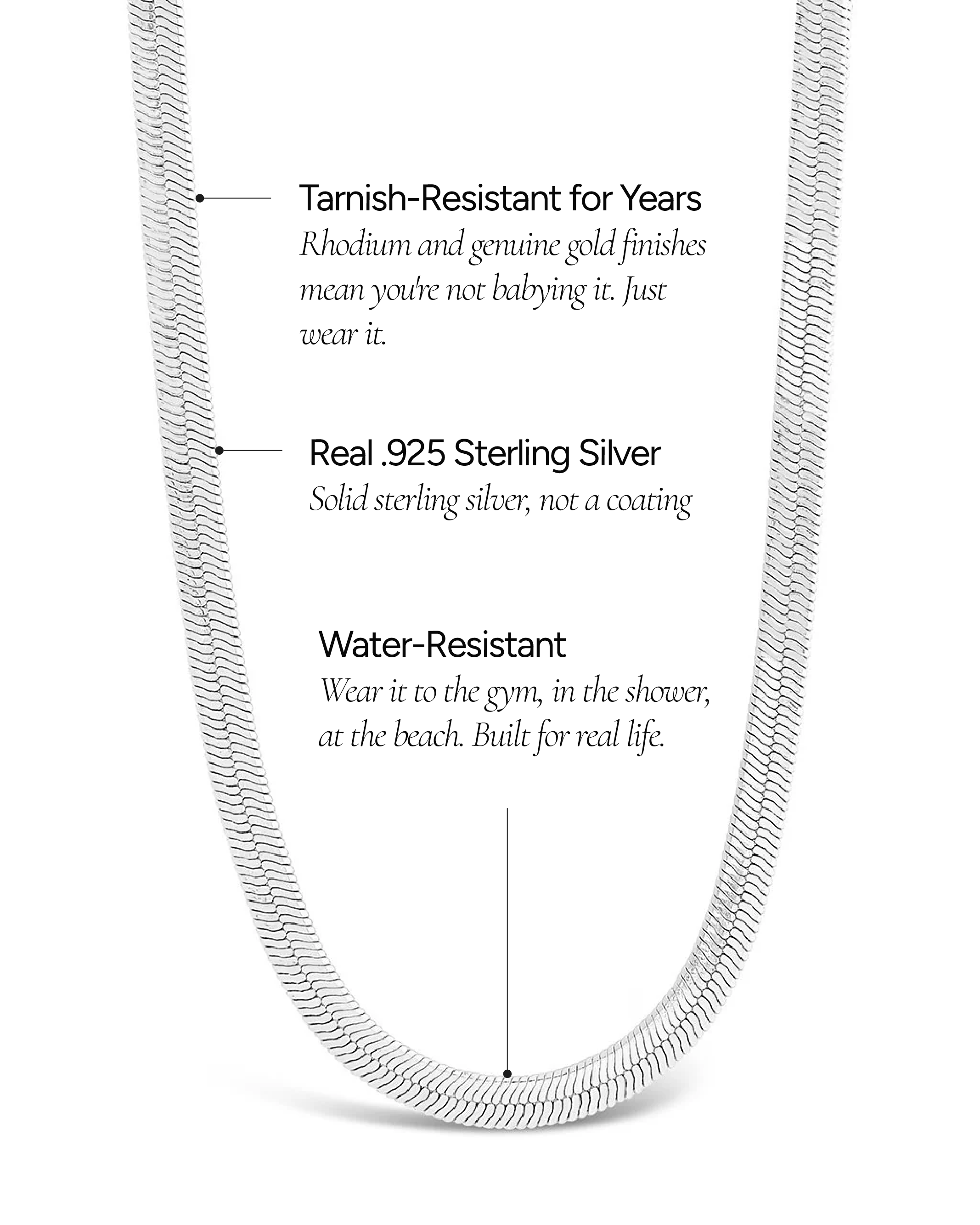Sterling Silver Herringbone Chain Necklace — Multiple Lengths