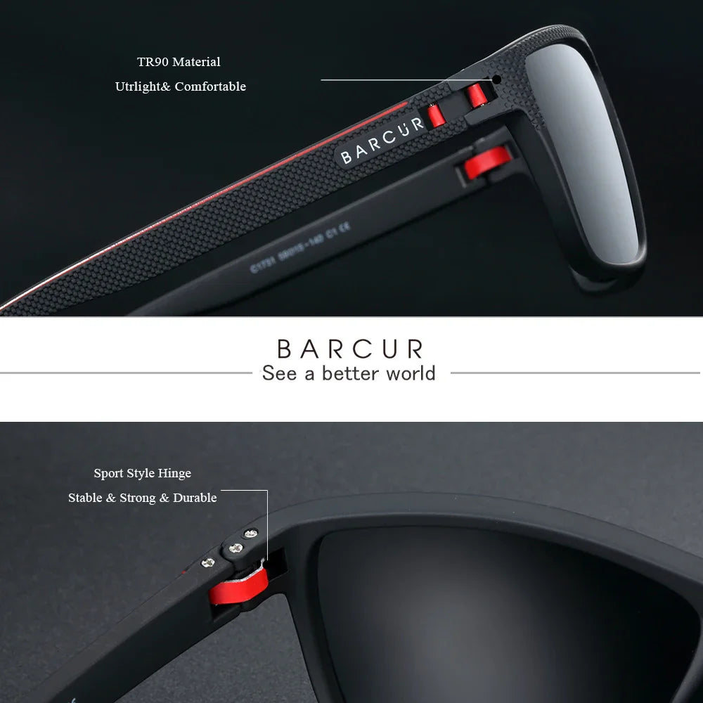 BARCUR TR90 Square Sport Sunglasses — Polarized UV400