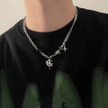 Y2K Cuban Figaro Star & Moon Pendant Choker — Punk Black Zircon