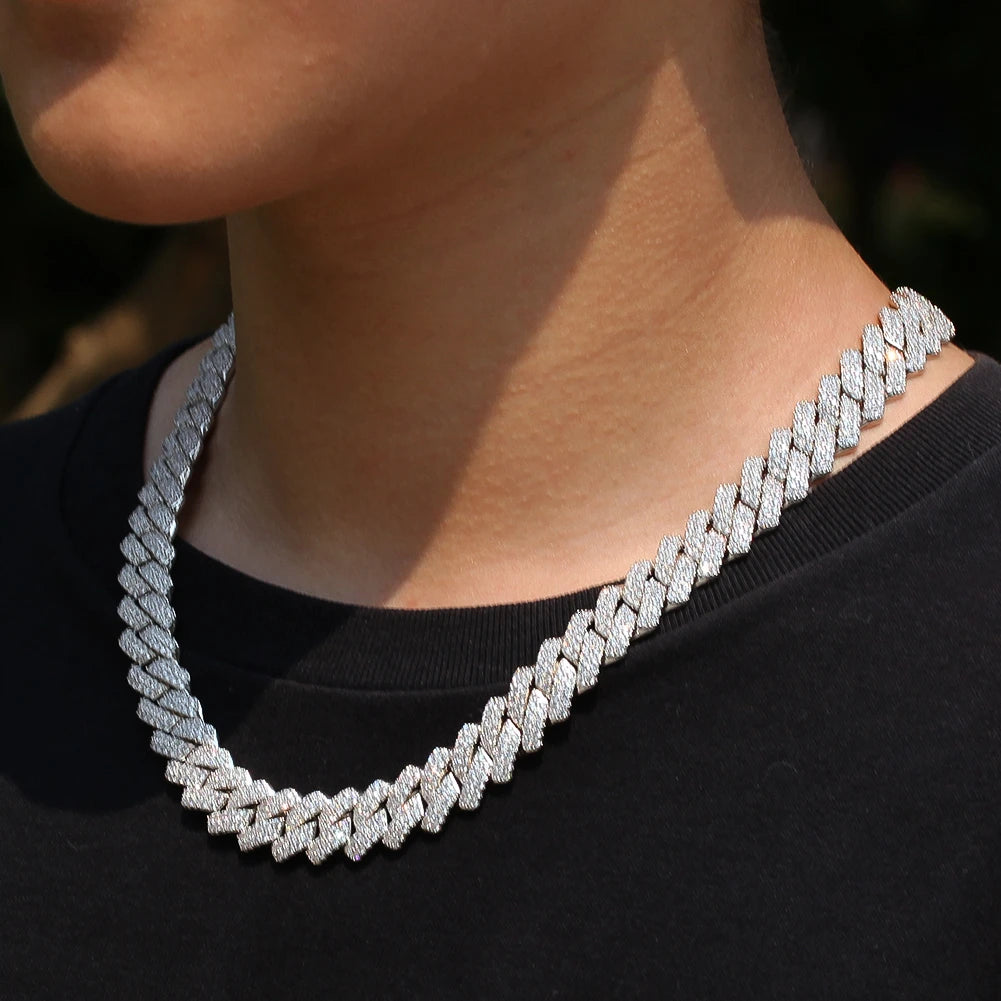 13mm Micro Pave Prong Cuban Chain Necklaces Iced Out Cubic Zirconia