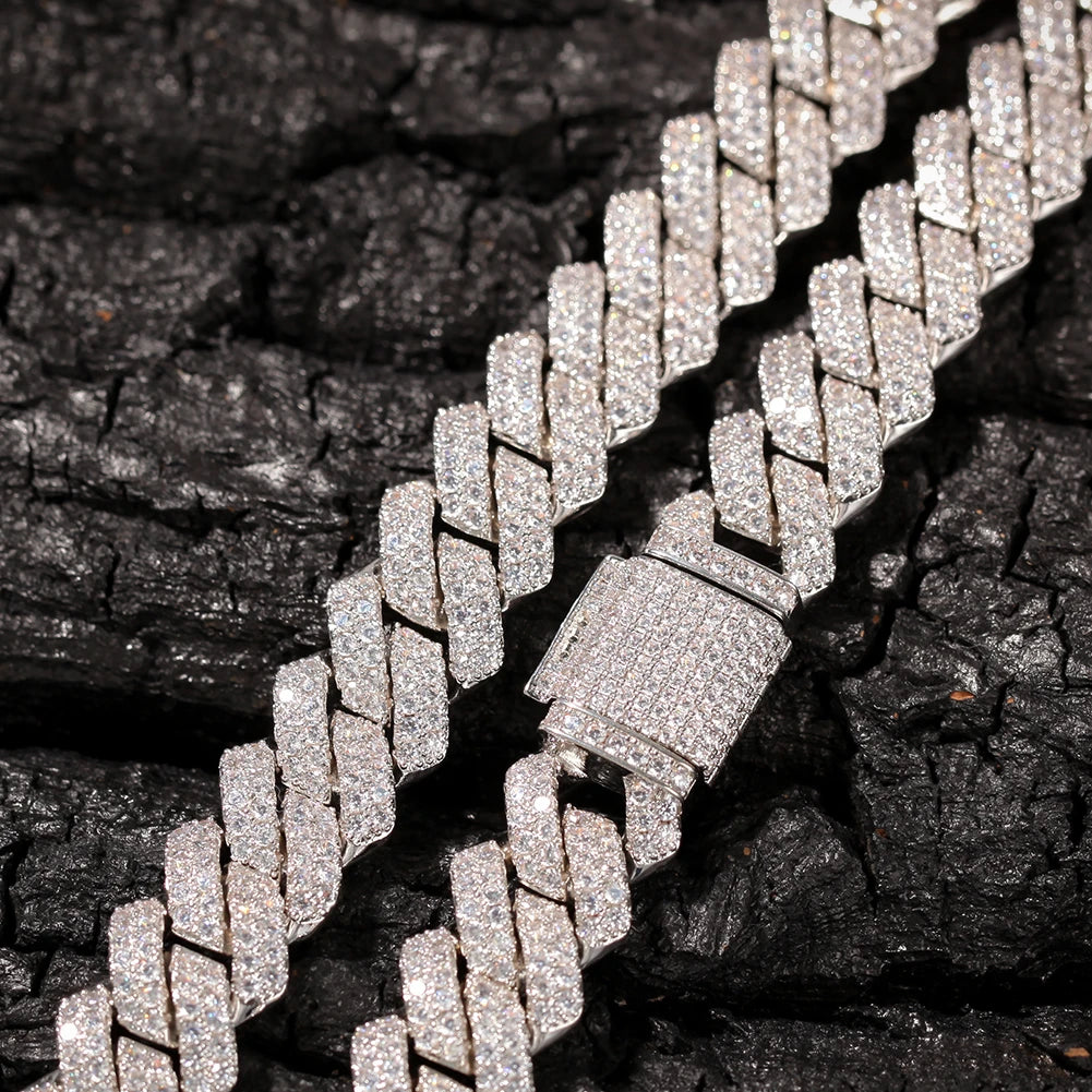 13mm Micro Pave Prong Cuban Chain Necklaces Iced Out Cubic Zirconia
