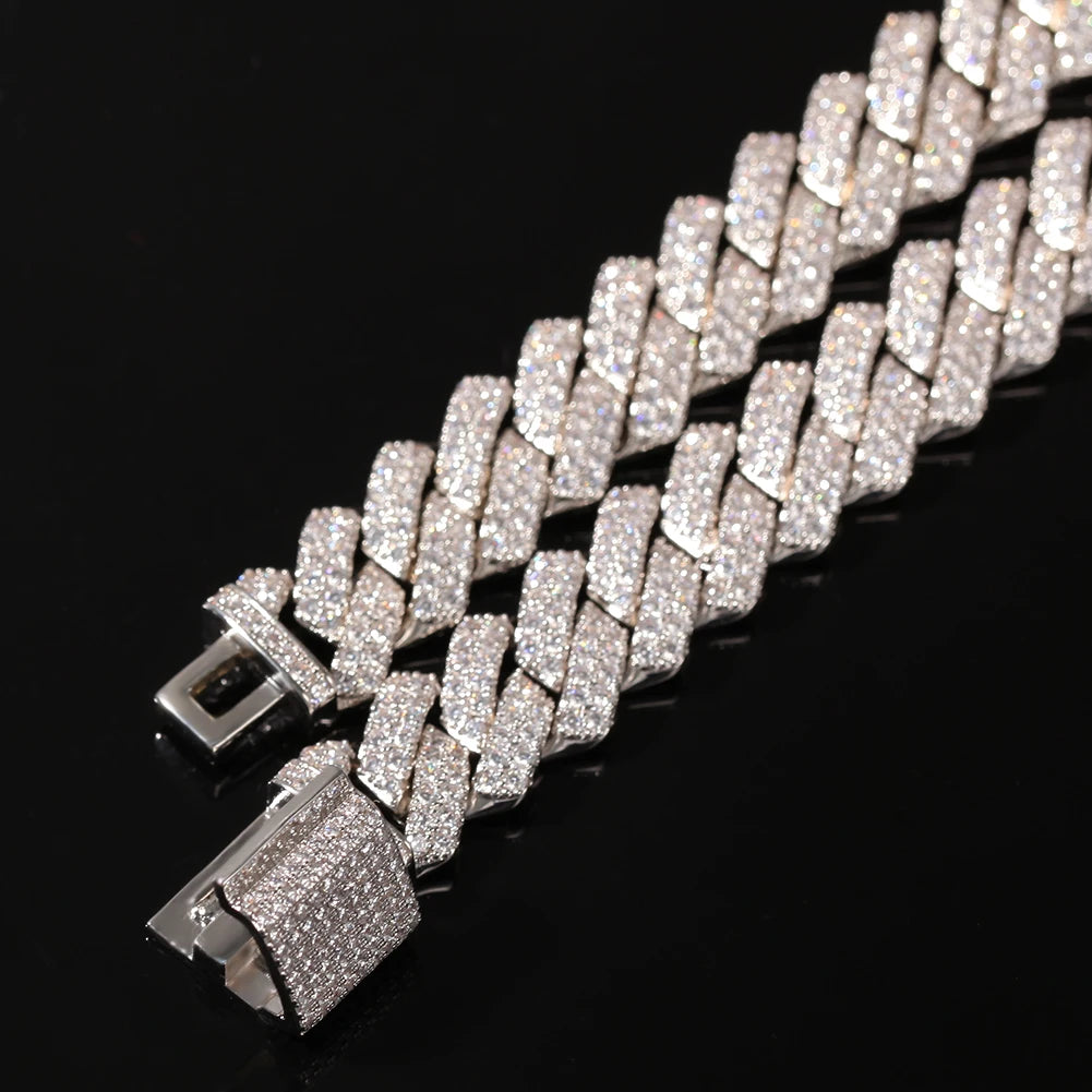 13mm Micro Pave Prong Cuban Chain Necklaces Iced Out Cubic Zirconia