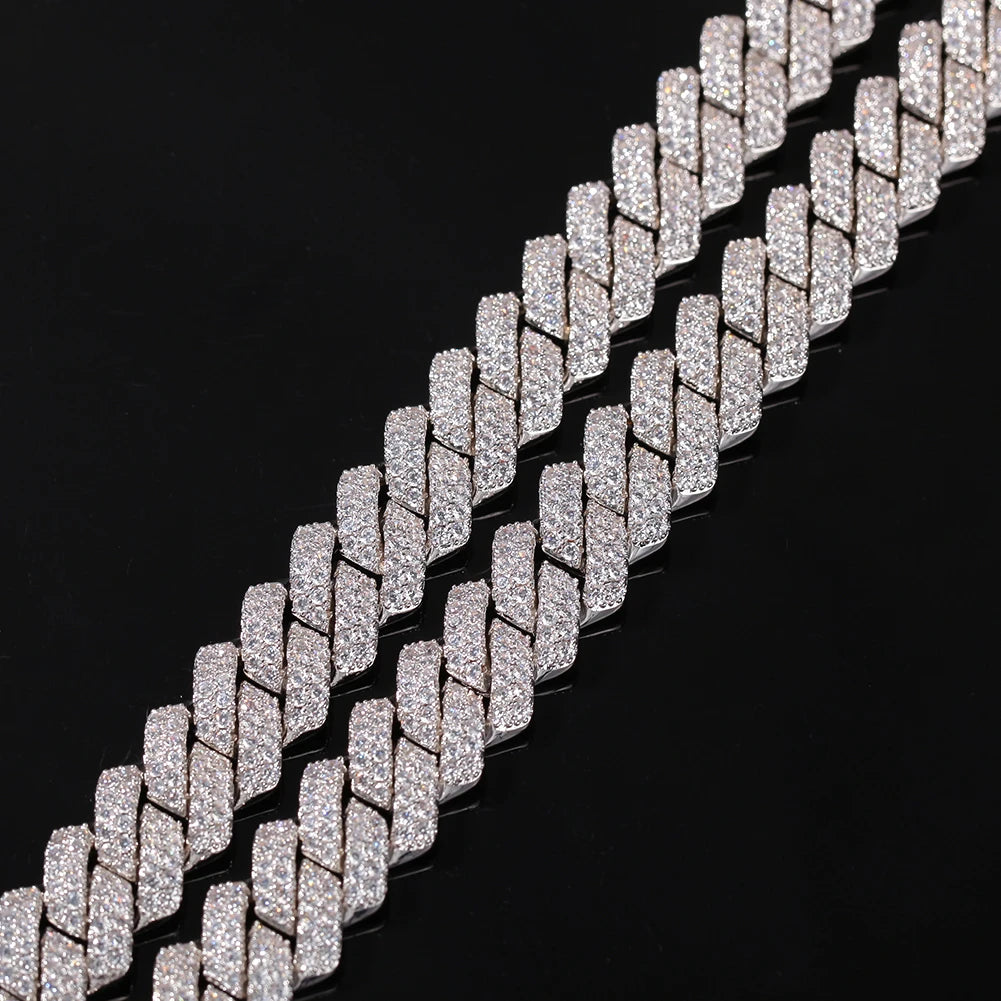 13mm Micro Pave Prong Cuban Chain Necklaces Iced Out Cubic Zirconia