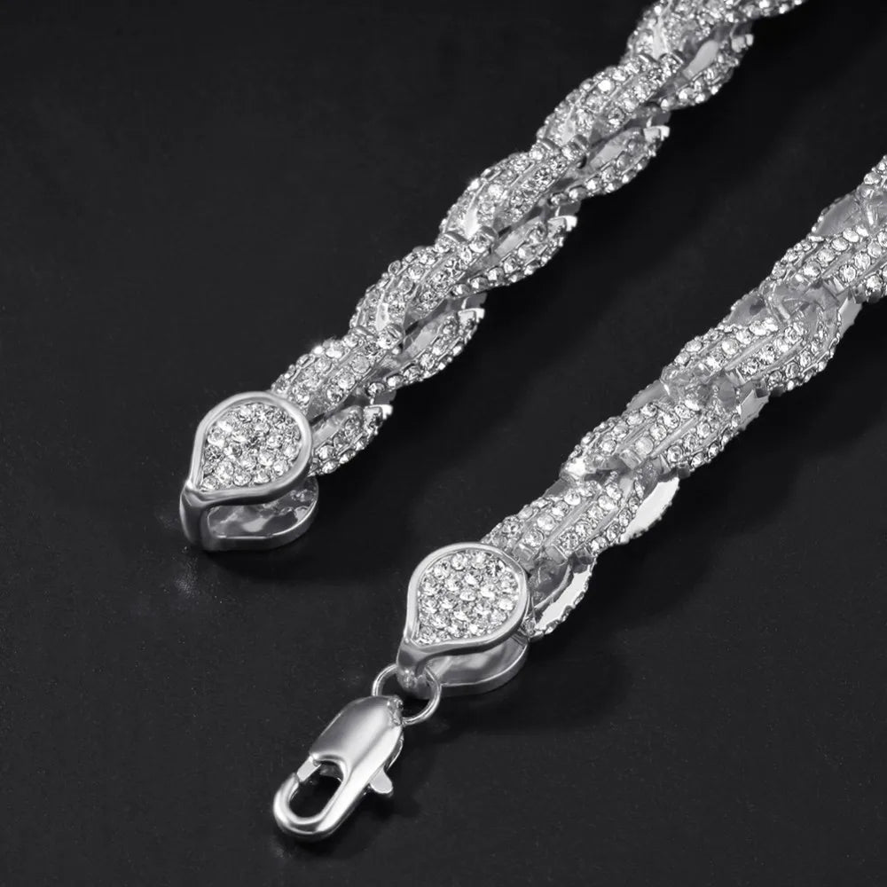 9mm Rope Chain Necklace Silver/rose Gold /gold Color Iced Out Rhinestones Hiphop Necklaces Jewelry Men Women Drop Shipping