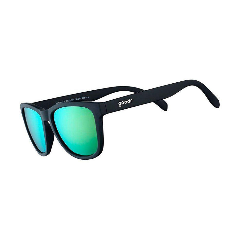 Luxury polarized sunglasses with black frames and green reflective lenses, elegant style for professional accessories. - "Vincent's Absinthe Night Terrors” OG Polarized Sunglasses - Default Title - Rare Air Discs, Shopify Collective