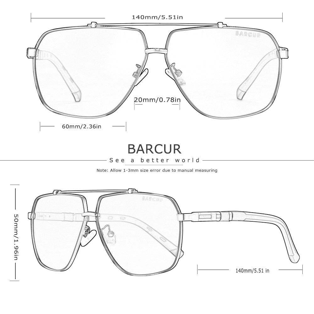 BARCUR 70s Square Polarized Sunglasses — Gradient UV400 Big Frame